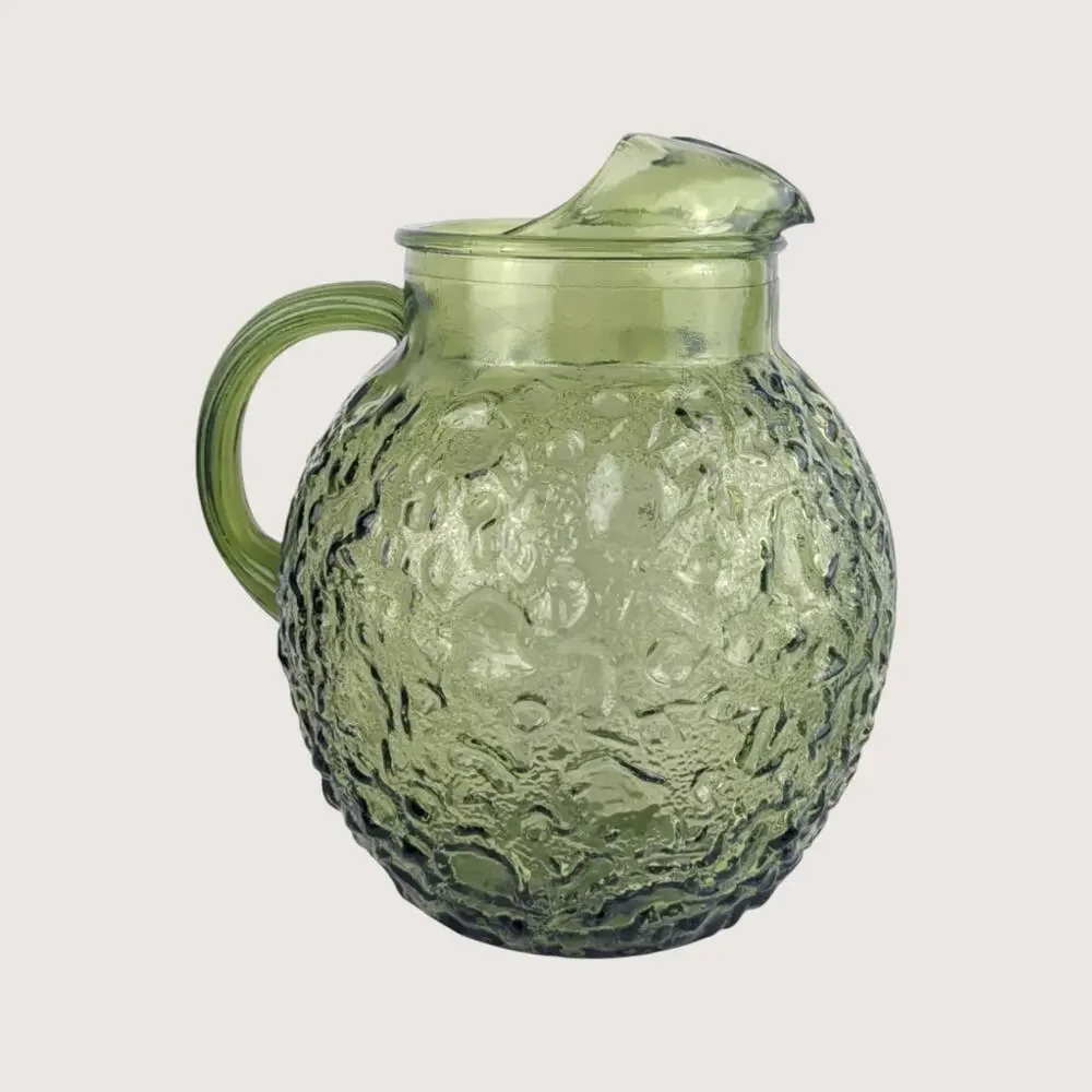Vintage Anchor Hocking Lido Milano Green Crinkle Glass Pitcher